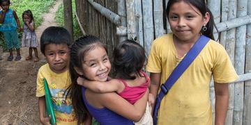 Bolivian children gather outside a Save the Children-sponsored learning center in San Ignacio de Mojos, Bolivia. Bolivian children gather outside a Save the Children-sponsored learning center in San Ignacio de Mojos, Bolivia.