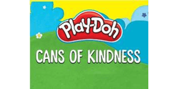 Illustration of the Play-Doh logo with the colors blue, yellow and green in the background and the words "Cans of Kindness" Illustration of the Play-Doh logo with the colors blue, yellow and green in the background and the words "Cans of Kindness"