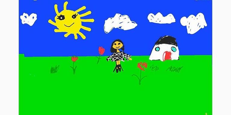 A drawing by a 7-year-old who is living in conflict in Gaza. A drawing by a 7-year-old who is living in conflict in Gaza.