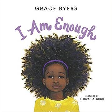 I am Enough book cover featuring a Black little girl with beautiful hair wearing purple headband and a yellow shirt with white flowers. I am Enough book cover featuring a Black little girl with beautiful hair wearing purple headband and a yellow shirt with white flowers.