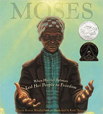 Moses When Harriet Tubman Led Her People to Freedom book cover featuring an elderly Black woman bowing her head and holding her hands out in praise. Moses When Harriet Tubman Led Her People to Freedom book cover featuring an elderly Black woman bowing her head and holding her hands out in praise.