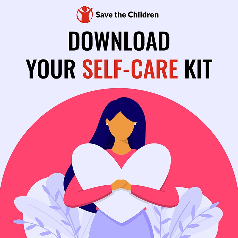 An illustration of the cover of Save the Children's Self-Care Kit made for Valentine's Day