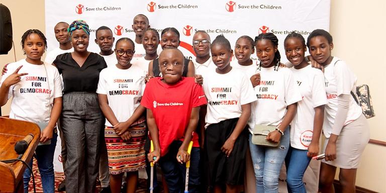 Child activists stand together at the Summit for Democracy 2022 in Zambia Child activists stand together at the Summit for Democracy 2022 in Zambia