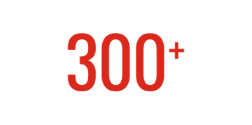 Red graphic of the number 300 and the plus sign Red graphic of the number 300 and the plus sign