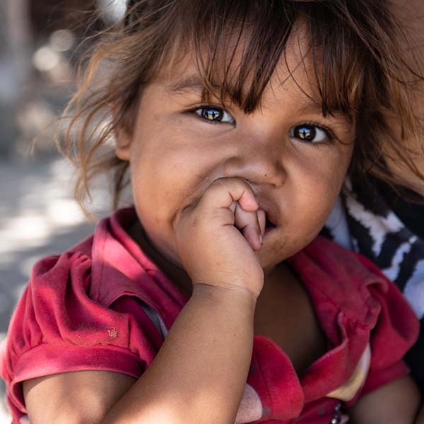 A young girl in a pink shirt looks at the camera. A young girl in a pink shirt looks at the camera.