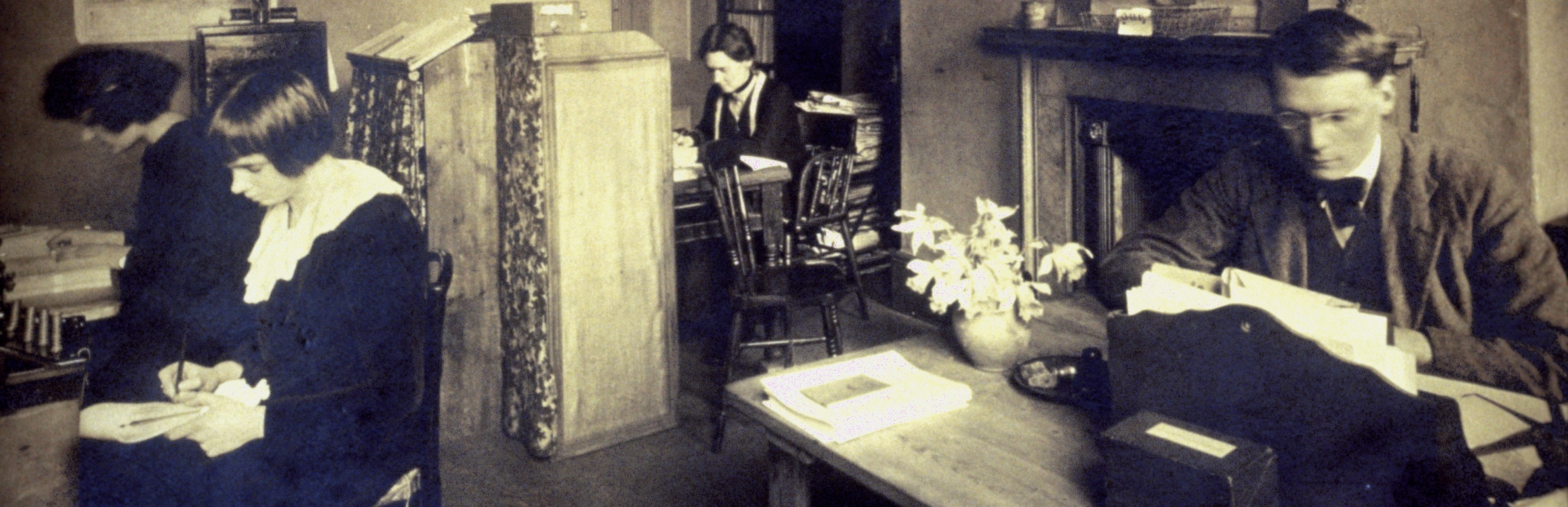 Save the Children Headquarters in Golden Square, Soho in 1919. Staff and volunteers worked with leftover barrack room furniture and old shoe boxes to hold their subscriber index. Miss Jebb never wasted a penny that could be used in a child - former workers recalled her retrieving errant pins from the office floor. Photo Credit: Save the Children.